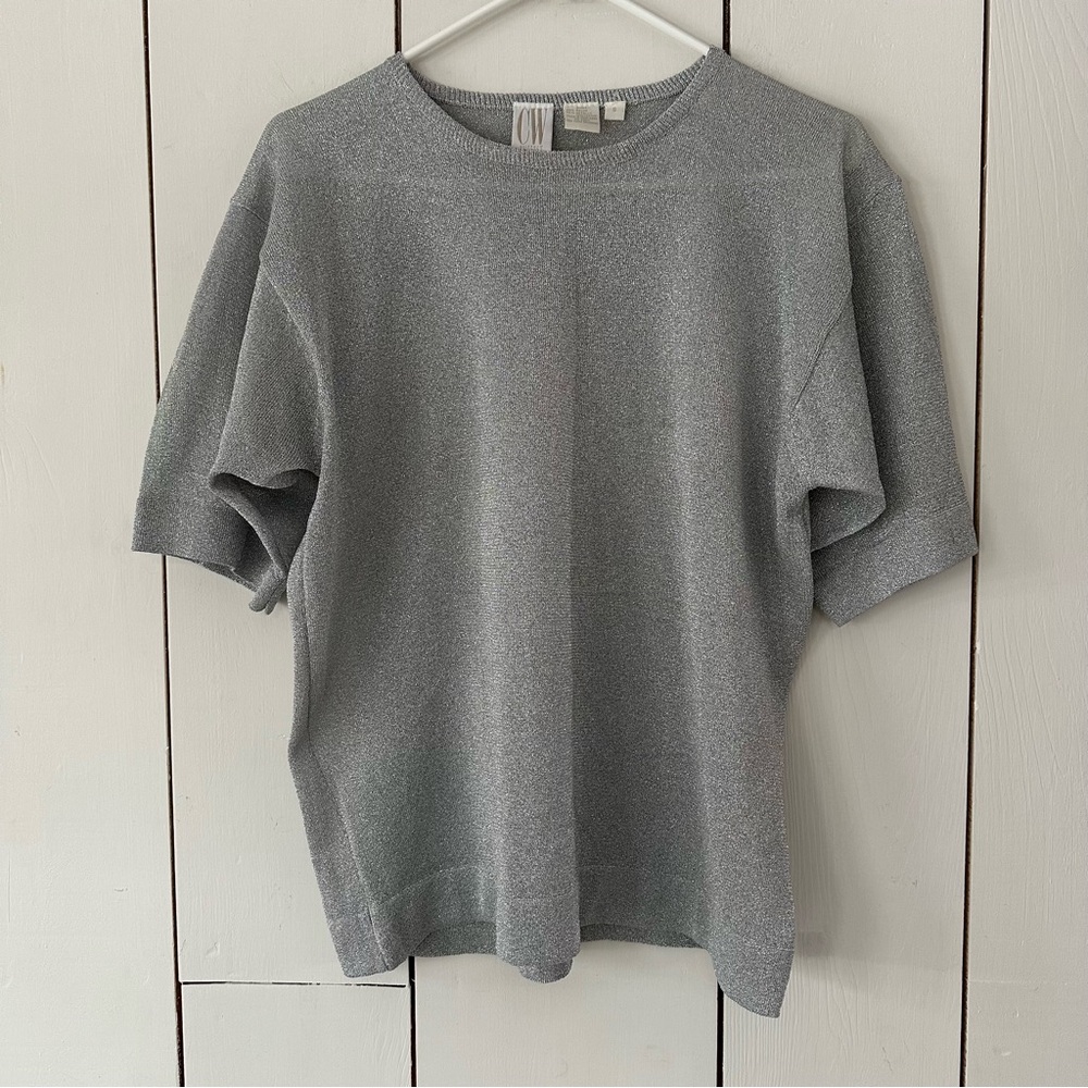 Vintage Silver Metallic Sparkly Knit Sweater Top Shimmer M-L Shimmer Hong Kong